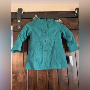 Warm teal/ dark green Kids Pea Coat with Faux Fur